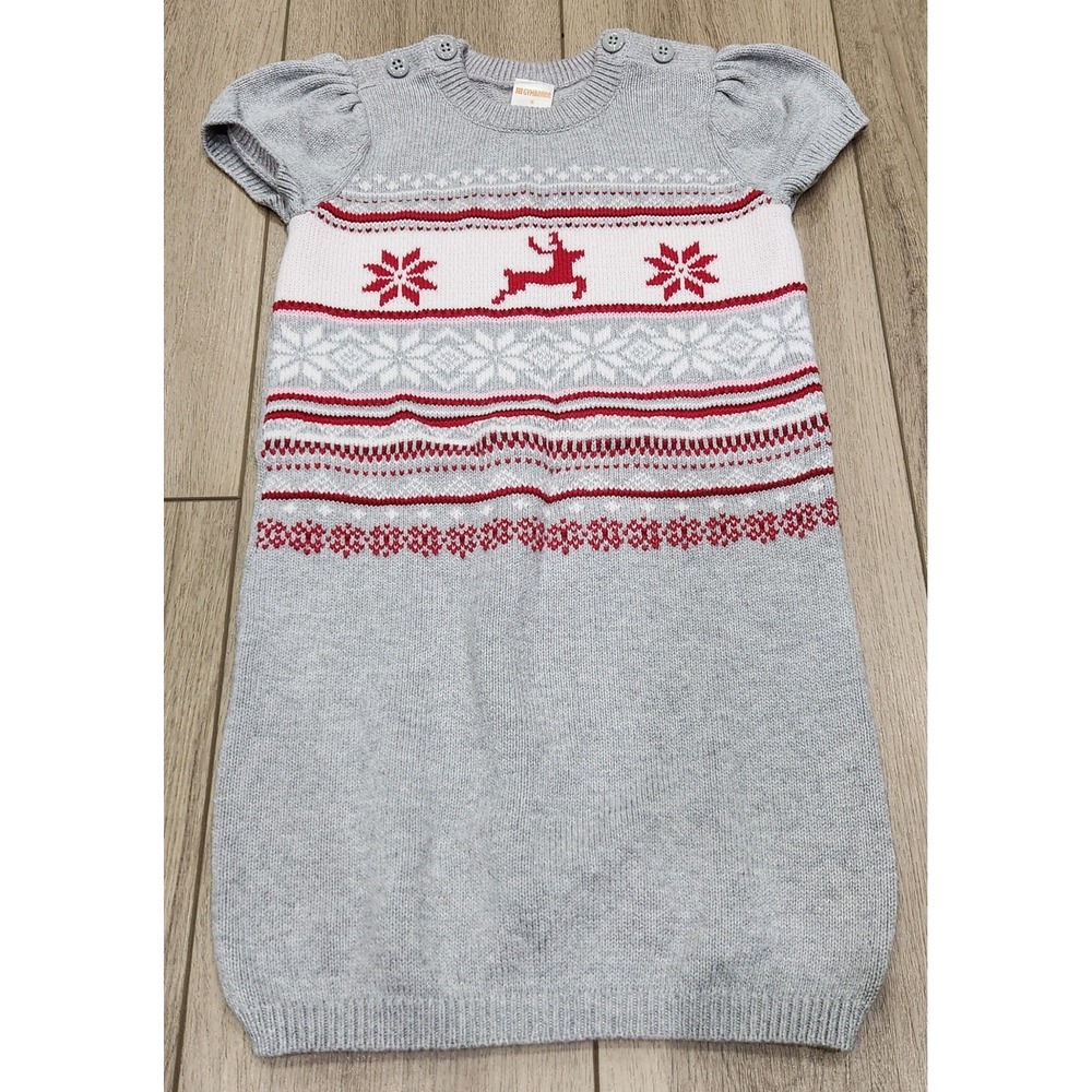 Gymboree Girls Holiday Christmas‎ Knit Sweater Dress Size 5 Reindeer 100% Cotton